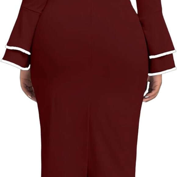 Church Dress for Women Flared Sleeve Midi Pencil Dress Elegant Teacher Office Bu - Picture 4 of 4